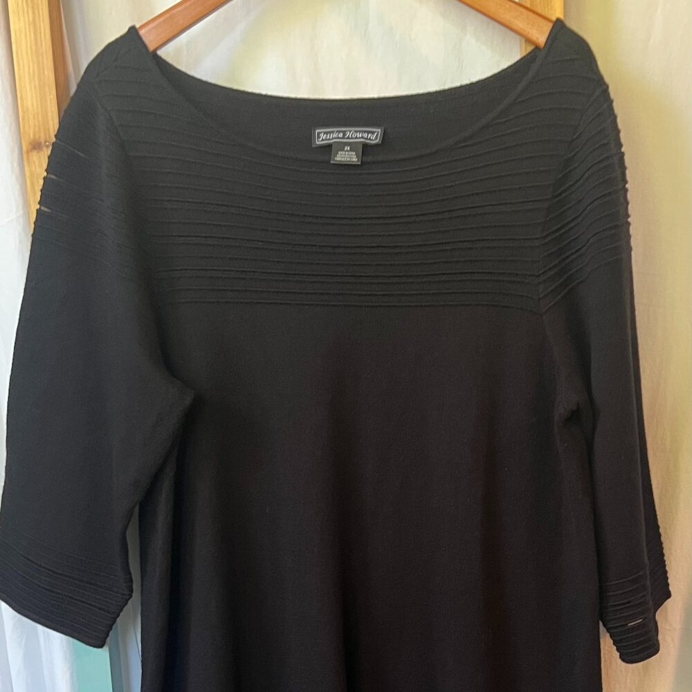 Jessica Howard Black Flare Dress Size 2X with Sheer Stripes Knee Length